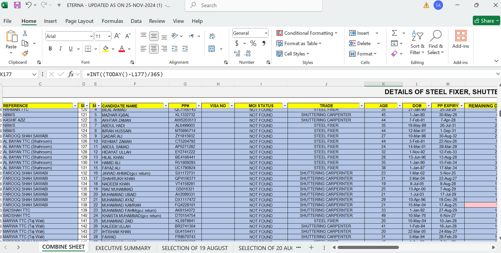 Microsoft Excel sheets